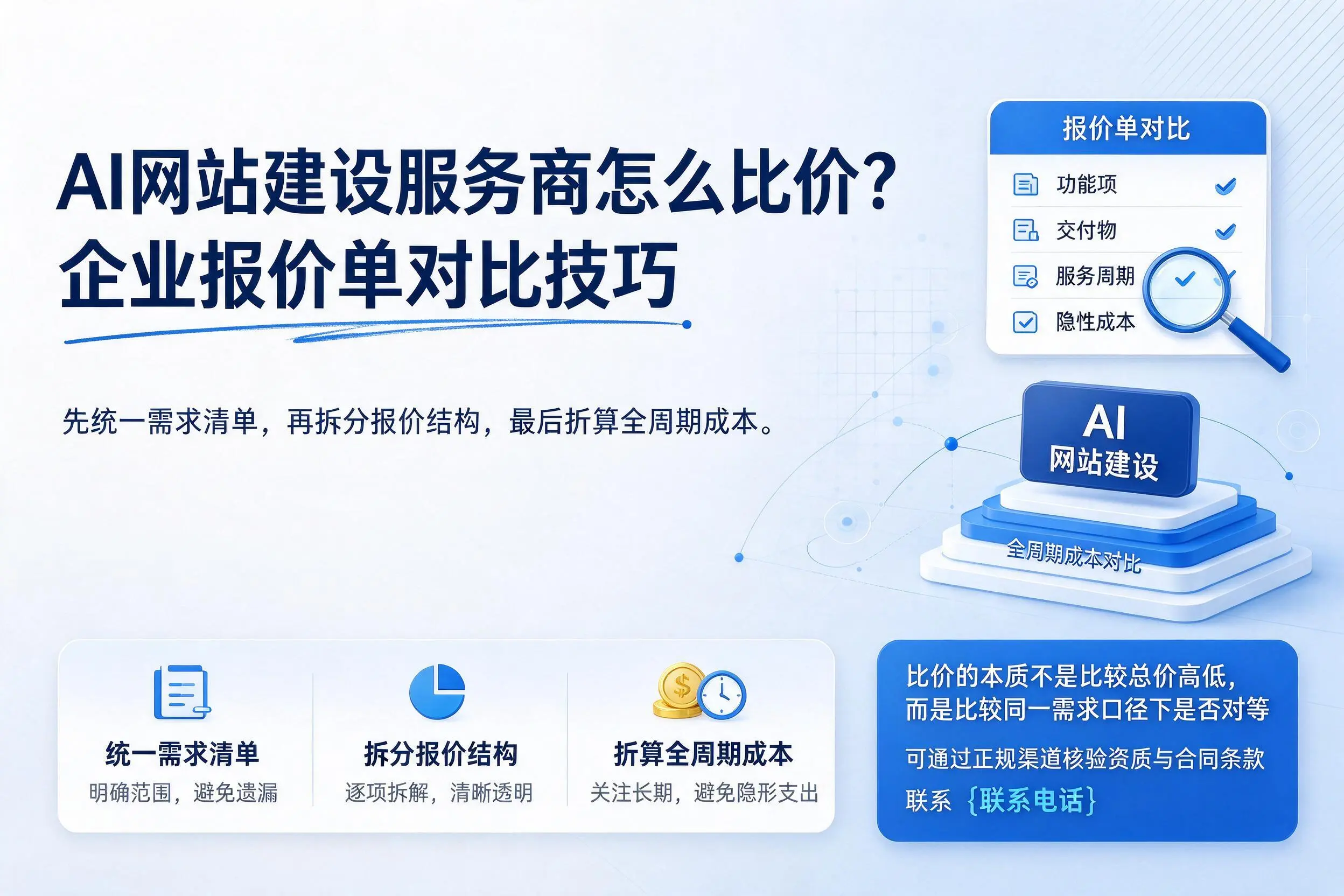 AI网站建设服务商怎么比价?昆明企业报价单对比技巧