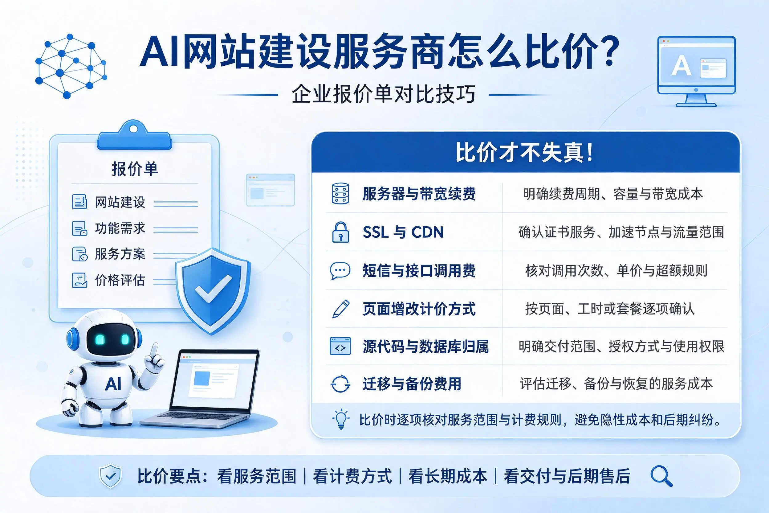 AI网站建设服务商怎么比价?昆明企业报价单对比技巧