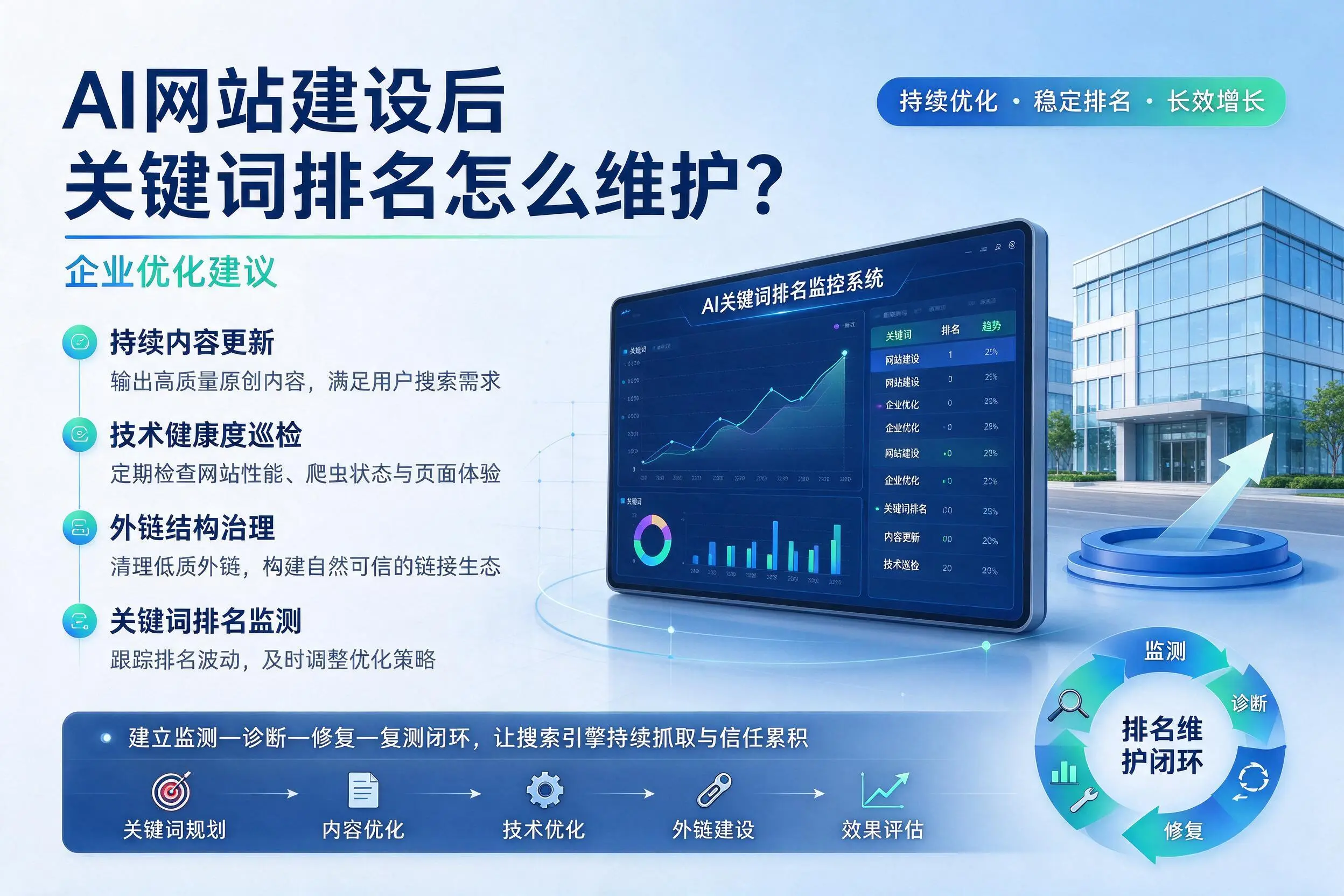 AI网站建设后关键词排名怎么维护？昆明企业优化建议